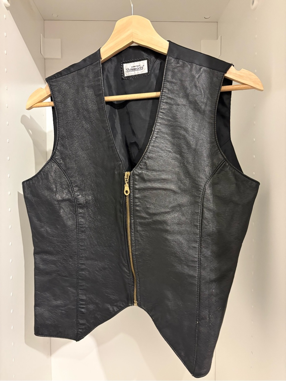 Vintage Black Leather Zip-Front Women's Vest